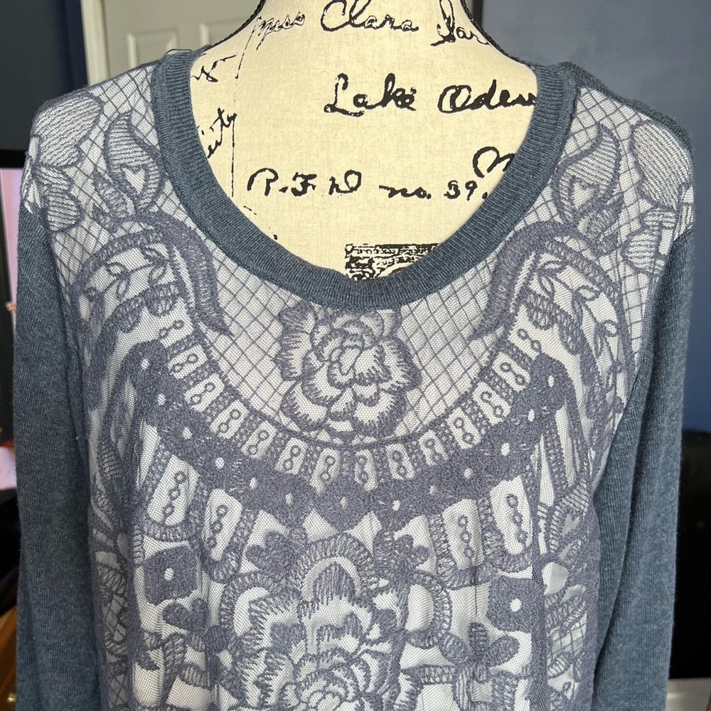 Simply Vera Vera Wang 2X Blue Lace Sweater with white detail NWT